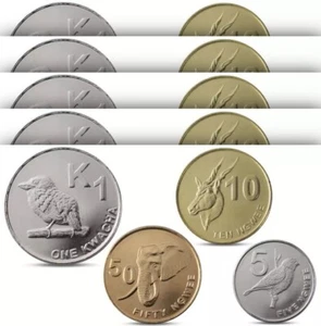 Zambia 5 (X) 4 Coins SET, 5 10 50 Ngwee 1 Kwacha 2012, UNC, Animals (20 Coins) - Picture 1 of 5