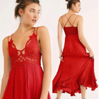 Free People Adella Maxi Slip Berry Red Lace Dress Medium Boho Sleeveless NWT
