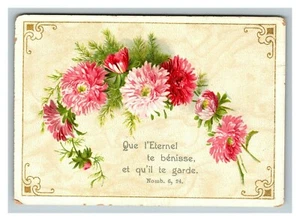 Carta Religiosa Vittoriana Vintage 1880 - Fiori Rosa Citazione Bibbia Francese - Foto 1 di 2