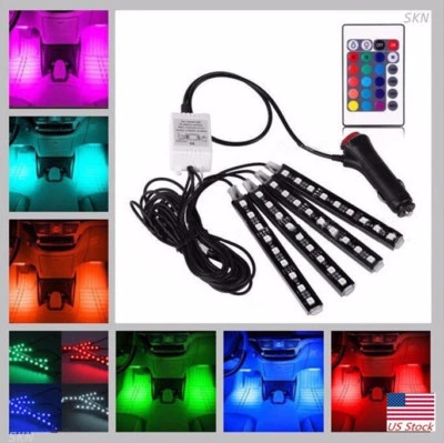 Car LED Strip Lights 4pcs LED DC 12V Multi-color Car Interior Light Kit - Image 1 of 4