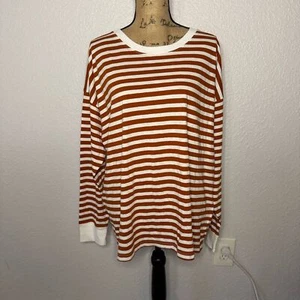 J Crew Factory Orange Long Sleeve Striped Tee Size 2XL Cotton Crew Neck Casual - Picture 1 of 10