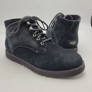 Ugg Bethany Suede Ankle Boots Size Women's 7.5 Black Leather Booties Lace Up - Picture 1 of 14