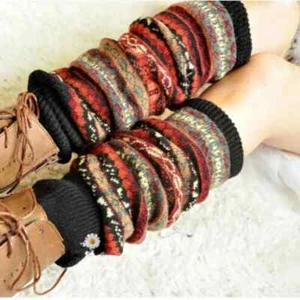 Chic Leg Warmers Crochet Leggings Winter Fair Isle Knee High Knit Warmer Socks - Picture 1 of 5