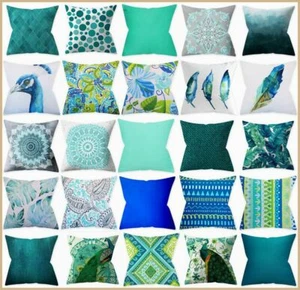 Cushion Cover Teal Peacock Blue Decorative Turquoise Throw Pillow Case 18x18" US - Picture 1 of 31