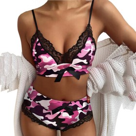 Nightwear Shorts Underwear Lingerie Bra Set Lace Sexy Rose Red Women Bra Set