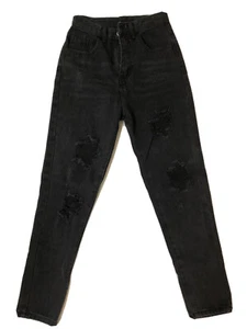 WOMEN SHEIN MOM RIPPED JEANS BLACK SIZE XS (SIZE 2) - Picture 1 of 8