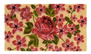 KOKOSMATTE 15mm Kokos Fußmatte Kokosmatten 75 x 45 cm Türmatte rote Blumen - Bild 1 von 1