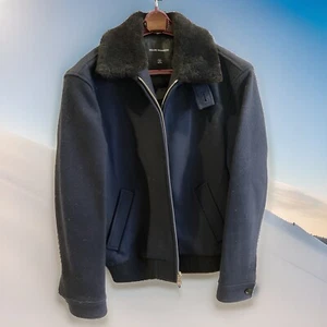 Club Monaco Mens Wool Bomber Jacket with Shearling Collar - Size XS - Brand New - Picture 1 of 8