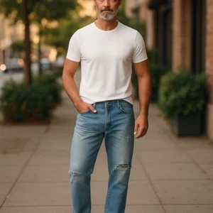 Lucky Brand 223 Straight Distressed Denim Jeans Cotton Linen Blend Mens 38x30 - Picture 1 of 10