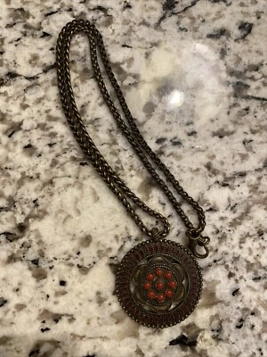 Pingente medalhão boêmio bronze marca sorte em corrente trançada 16" estilo indiano - Imagem 1 de 4