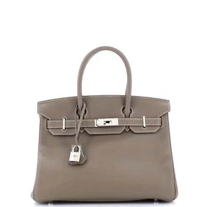 Hermes Birkin Handbag Grey Clemence with Palladium Hardware 30 - Picture 1 of 8