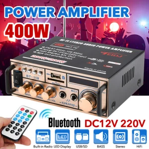 2CH HiFi Bluetooth Power Amplifier USB Home Bar Karaoke Stereo Audio FM Radio - Picture 1 of 12