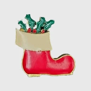 Vintage Beau Jewels B J rote Weihnachten Santa's Boot Stechpalme Beeren Brosche - Bild 1 von 6