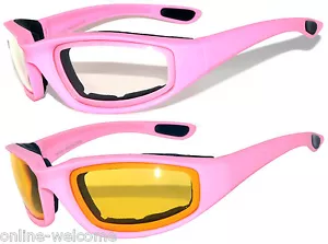 2 Paia Occhiali Moto Imbottiti Rosa Schiuma Equitazione Trasparente e Giallo Guida Notturna - Foto 1 di 1