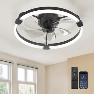 20'' Low Profile Ceiling Fan with Lights and Remote, Flush Mount, Black - Picture 1 of 14