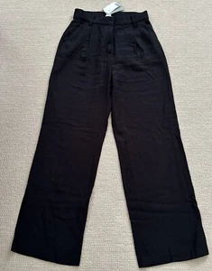H&M Black Viscose Blend High Waist Pleated Wide Leg Pants Size 6 NWT - Picture 1 of 7