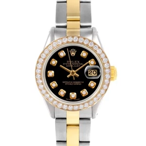 Rolex Ladies TT Datejust Black Diamond Dial Diamond Bezel Watch - Picture 1 of 3