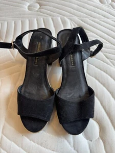 Dorothy Perkins Black Wedge Sandals Shoes Size 5 - Picture 1 of 4