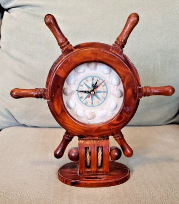 Reloj Rueda Barco Madera Batería Decoración Náutica Vintage Bahamas 12" Alto Foto 1 de 3