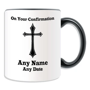 Personalised Gift On Your Confirmation Holy Cross Sharp Mug Money Box Cup Tea - Picture 1 of 21