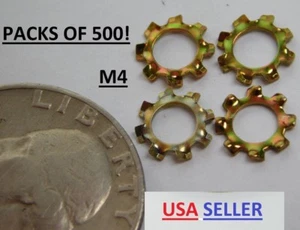 500 PACK! NEW M4 (4mm) EXTERNAL TOOTH LOCK WASHER YELLOW ZINC FREE SHIPPING NH - Picture 1 of 4