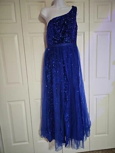 Women One Shoulder Contrast Sequin Mesh Overlay Dress Royal Blue Size S NEW - Picture 1 of 3