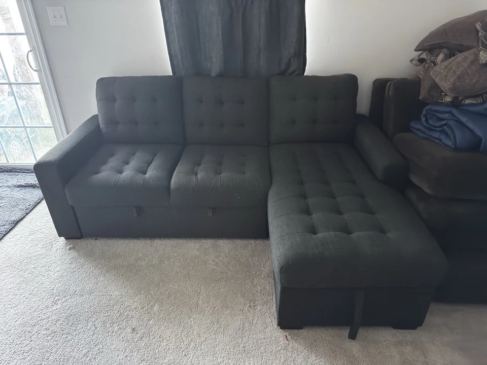 Gray Convertible Sleeper Sofa Bed Sectional Futon Adjustable Couch - Image 1 of 4