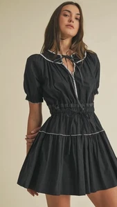 NWT EB Luxe Short Sleeve Nina Mini Dress Black Size Medium - Picture 1 of 9