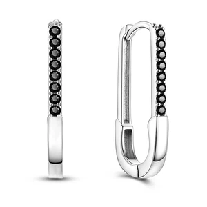 MULA Biegen Pin Hoop Ohrringe Schwarz AAA CZ Frauen Schmuck 925 Sterling Silber - Picture 1 of 5