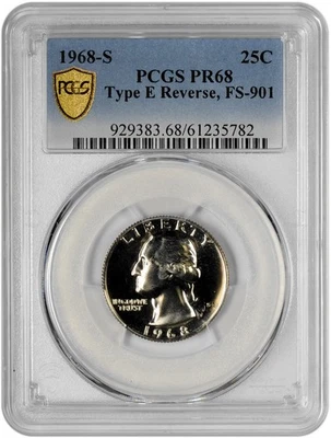 1968 S 25C Washington Quarter PCGS Graded PR 68 Type E Reverse FS-901 - Image 1 of 3
