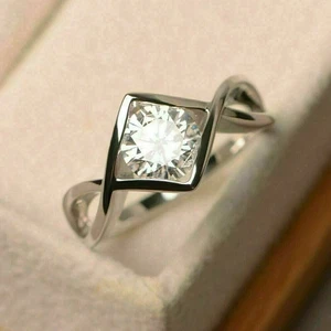 6.5MM Round Moissanite Solitaire Wedding Engagement Ring 925 Sterling Silver - Picture 1 of 2