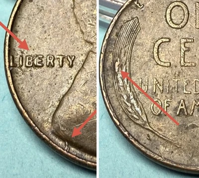 1955 D BIE Retained Die Break Chip Error Lincoln Wheat 1c Cent Penny Collectors - Image 1 of 4
