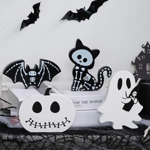 4pcs Halloween Tiered Tray Decor Wooden Ghost Bat Pumpkin Cat Table Signs - Picture 1 of 7
