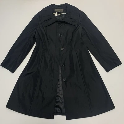 MARC NEW YORK Andrew Marc feminino, trench coat preto abotoado na frente, pequeno novo - Imagem 1 de 4