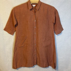 Pure J Jill Linen Patch Pocket 3/4 Sleeve Shirt Dress Sz Petite Large Rust Boho - Picture 1 of 7