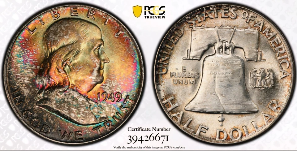 1949 Franklin Half Dollar FS-401 "Bugs Bunny" 50c PCGS MS64+FBL | RAINBOW PLUS - Image 1 of 4