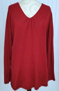 Top tejido EILEEN FISHER, rojo, lana, manga larga, cuello en V, W 2X - Imagen 1 de 7