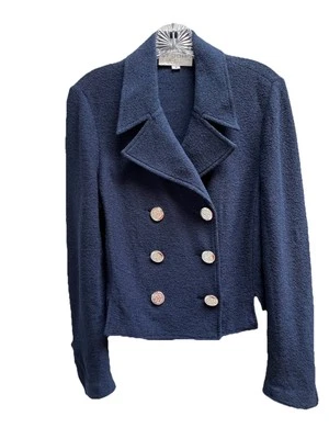 Chaqueta tejida doble botonadura azul marino talla 8 St. John Collection Marie Foto 1 de 4