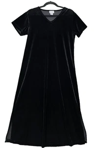 Vintage Cassini Stretch Samt Maxikleid Gr. Large schwarz 90’s Urlaub Kurzarm - Bild 1 von 10