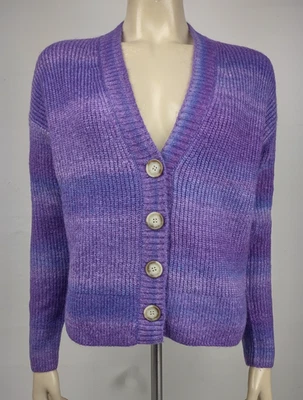 NUEVO CON ETIQUETAS Ann Taylor LOFT púrpura ombre jaspeado cuello en V cárdigan suéter mediano pequeño Foto 1 de 4