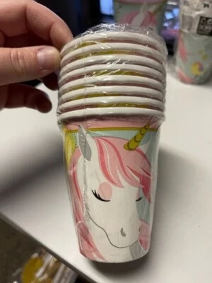 Tazas de papel Magical Unicorn 9 oz (8) tazas de beber frías/calientes para fiesta de cumpleaños, Amscan Foto 1 de 2