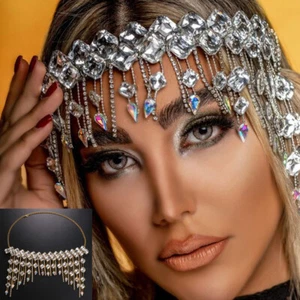 Damen Kopf Kleid Strass Stirn Quaste Luxus Tropfen Show Haarkette 24019 - Bild 1 von 10