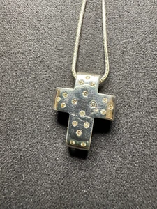 SS 925 Diamond 3D Cross Necklace Pendant with 20" 925 Chain - Picture 1 of 6
