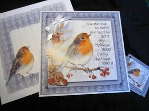 New Handmade Christmas Card Robin Themed Size 8" X 8" & Matching Envelope - Picture 1 of 8