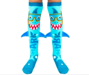 MADMIA Shark Socks Boy’s Long Knee High Socks - Kids & Adults Pair - Blue - Picture 1 of 2