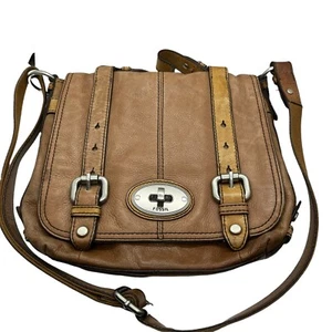Fossil Turn Lock Satchel Handbag ZB4501 Womens Caramel Maddox Organizer Flap - Picture 1 of 12