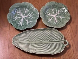 Bordallo Pinheiro Green Banana Leaf Platter & Cabbage Dinner Plate Set - Picture 1 of 5