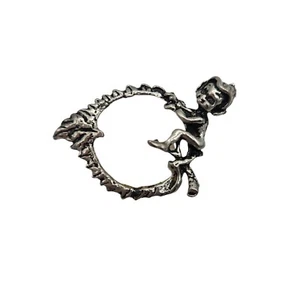 VTG Mother Of Pearl Brooch Pin Whimsical Elf Leaf Pixie Silver Tone Mid Century - Picture 1 of 5