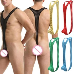 Men Underwear Jumpsuit Tight One-Piece Bodysuit Wrestling Belt Leotard Jockstrap - Picture 1 of 14