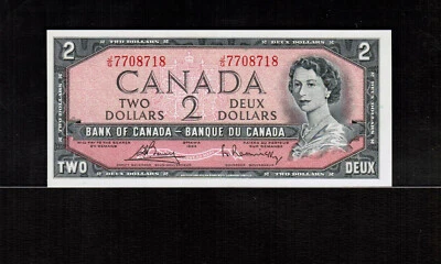 Canada $2 1954 Bouey/Rasminsky Prefix J/G 7708718 Gem UNC Foto 1 de 2